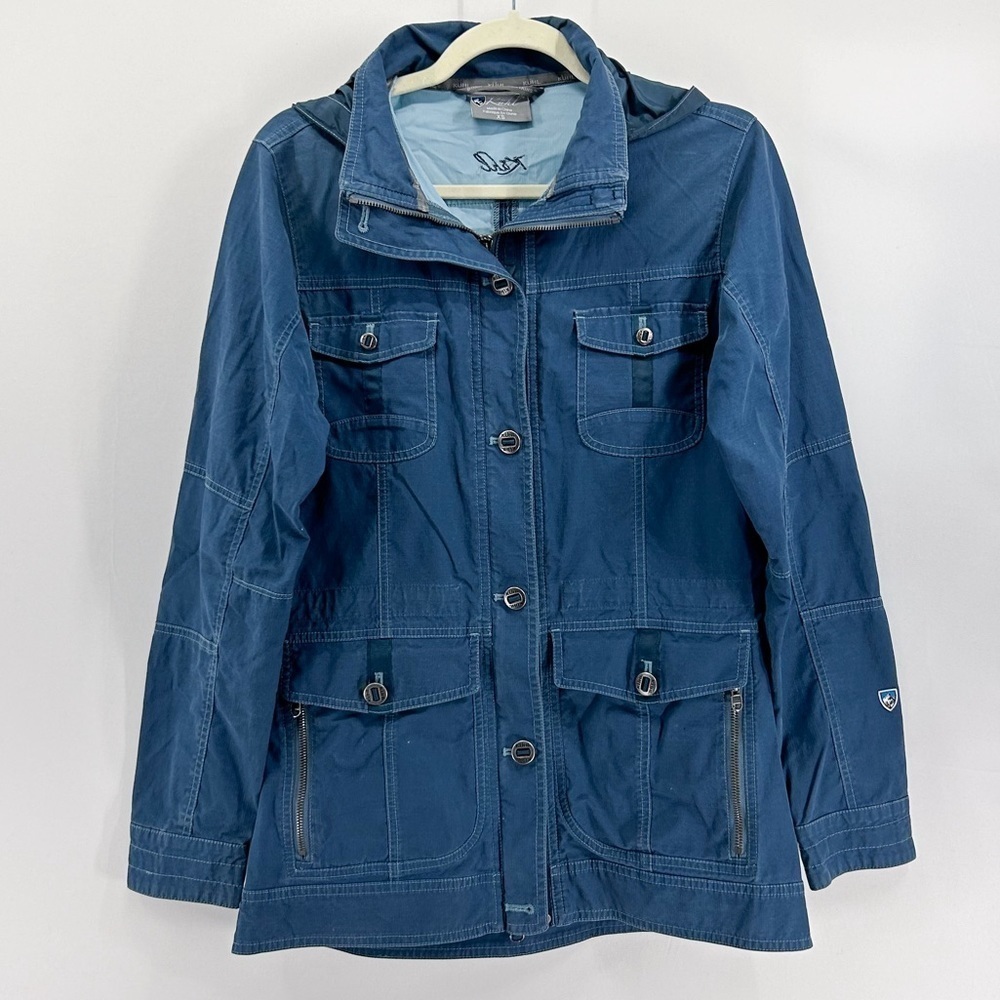 Kuhl Women’s Rekon Jacket Slate Blue Full Zip Canvas Stowable Hood X-Small